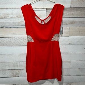 NWT Coral Dress with Nude Lace | Size Large | Open Back | Short Summer Dress